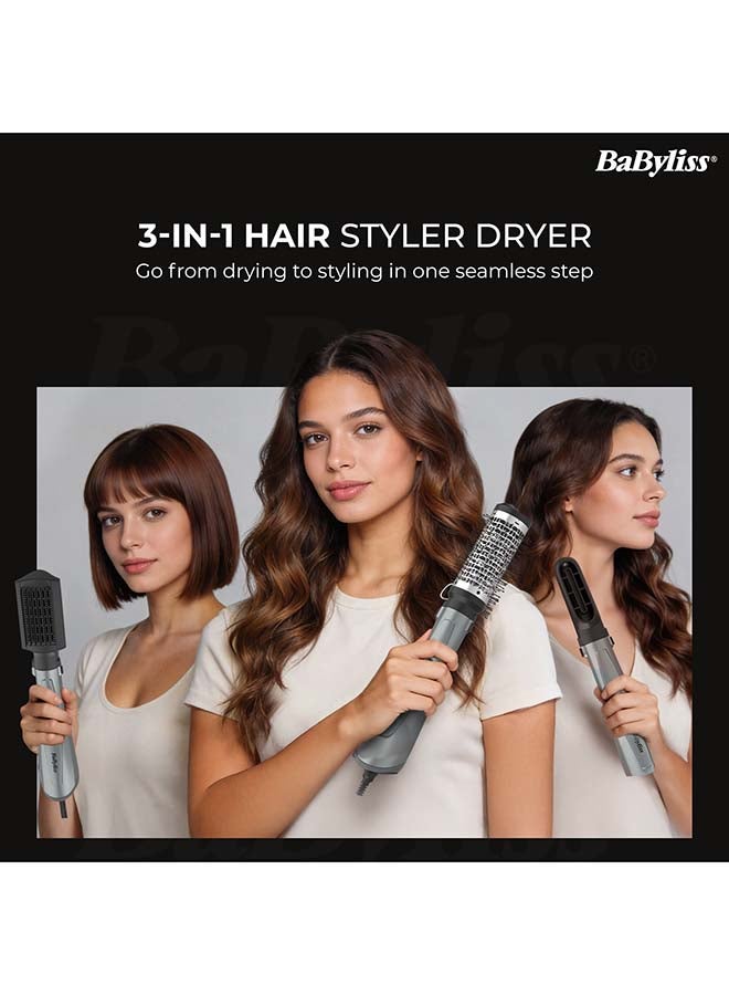 BaByliss Xanadu 1000W Air Styler Hair Dryer, Ionic Frizz Control, 3 Styling Attachments, 50mm Volumising Brush, Blow Dry Brush, Drying Nozzle, Cool Shot AS261SDE Dark Grey - Image 2