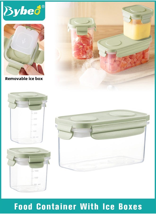 Bybeo 3Pcs Baby Food Containers With Removable Ice Pack, Reusable Baby Food Storage Box, Snack Container with Lids for Infant & Babies, Microwave & Dishwasher Friendly, BPA Free, Easy to Store & Keep Fresh  - Image 1