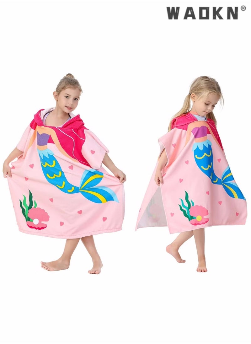 WAOKN Kids Bath Towel for 1-6 Years Toddler, Kids Hooded Towel, Microfiber Bath Towel Super Soft, Robe Poncho Bathrobe, Girls Swimming Beach Holiday Water Playing, Girls Beach Pool Bath Swim Coverups (1Pcs)  - Image 1