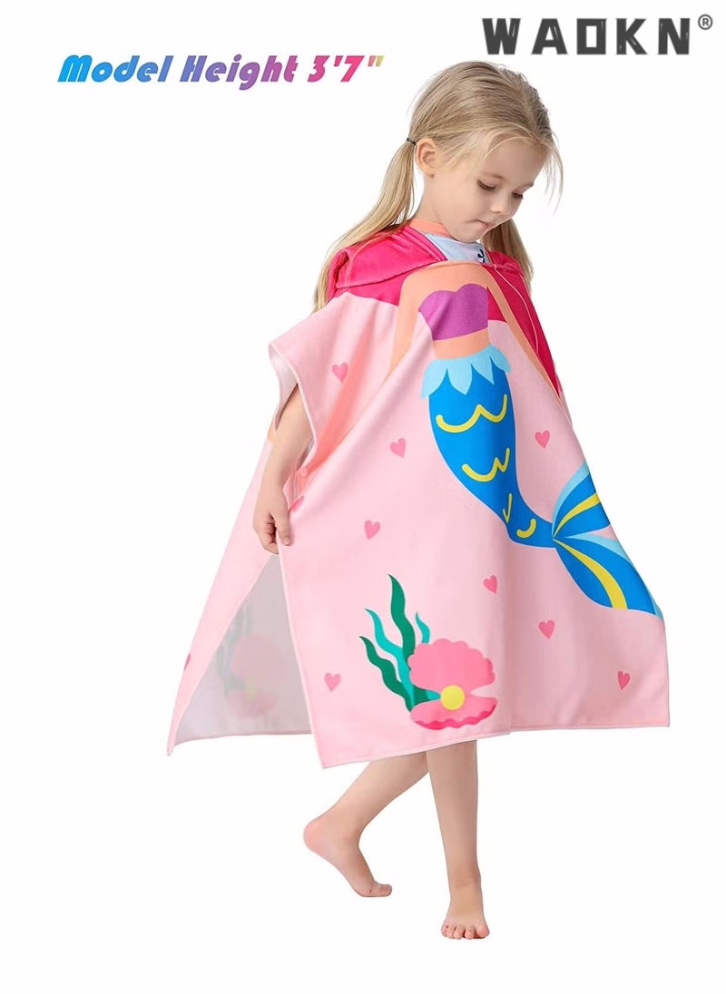 WAOKN Kids Bath Towel for 1-6 Years Toddler, Kids Hooded Towel, Microfiber Bath Towel Super Soft, Robe Poncho Bathrobe, Girls Swimming Beach Holiday Water Playing, Girls Beach Pool Bath Swim Coverups (1Pcs)  - Image 5