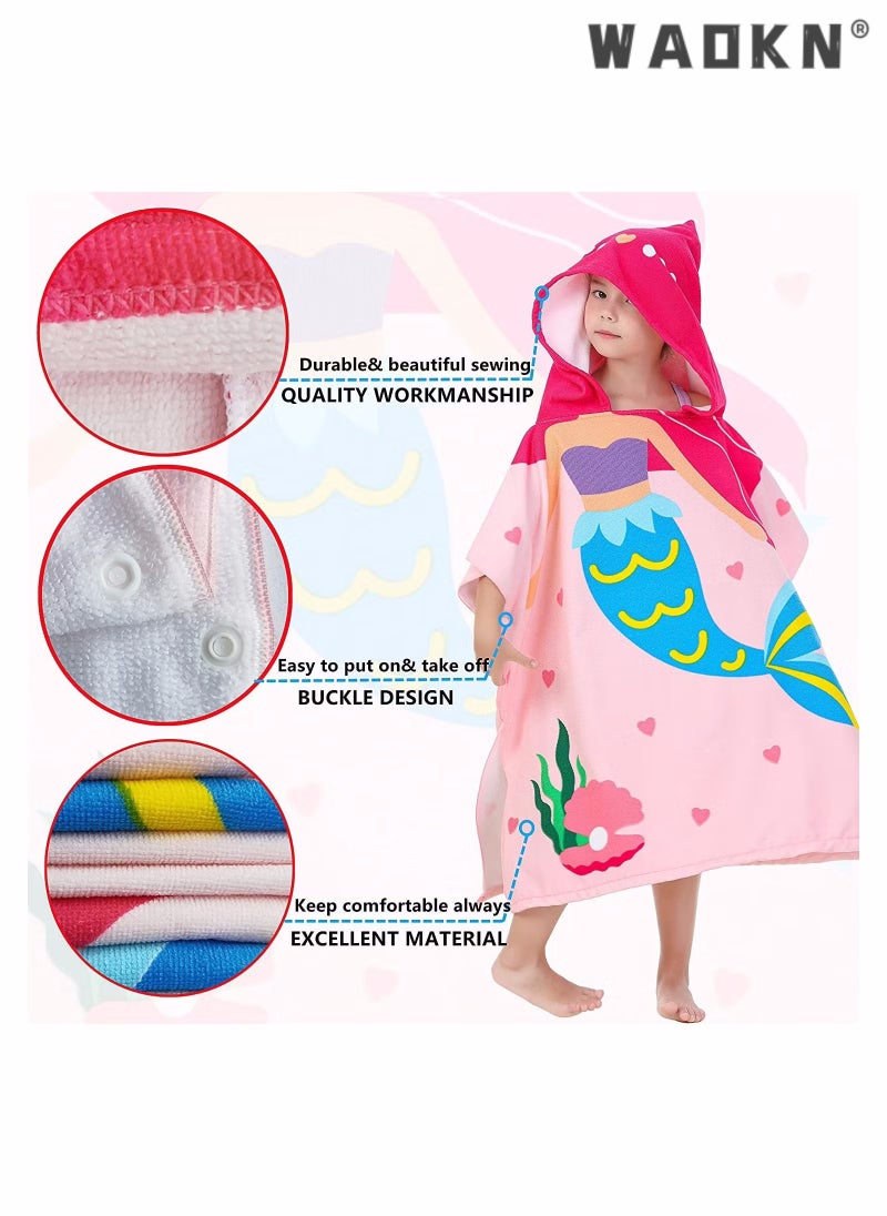 WAOKN Kids Bath Towel for 1-6 Years Toddler, Kids Hooded Towel, Microfiber Bath Towel Super Soft, Robe Poncho Bathrobe, Girls Swimming Beach Holiday Water Playing, Girls Beach Pool Bath Swim Coverups (1Pcs)  - Image 3