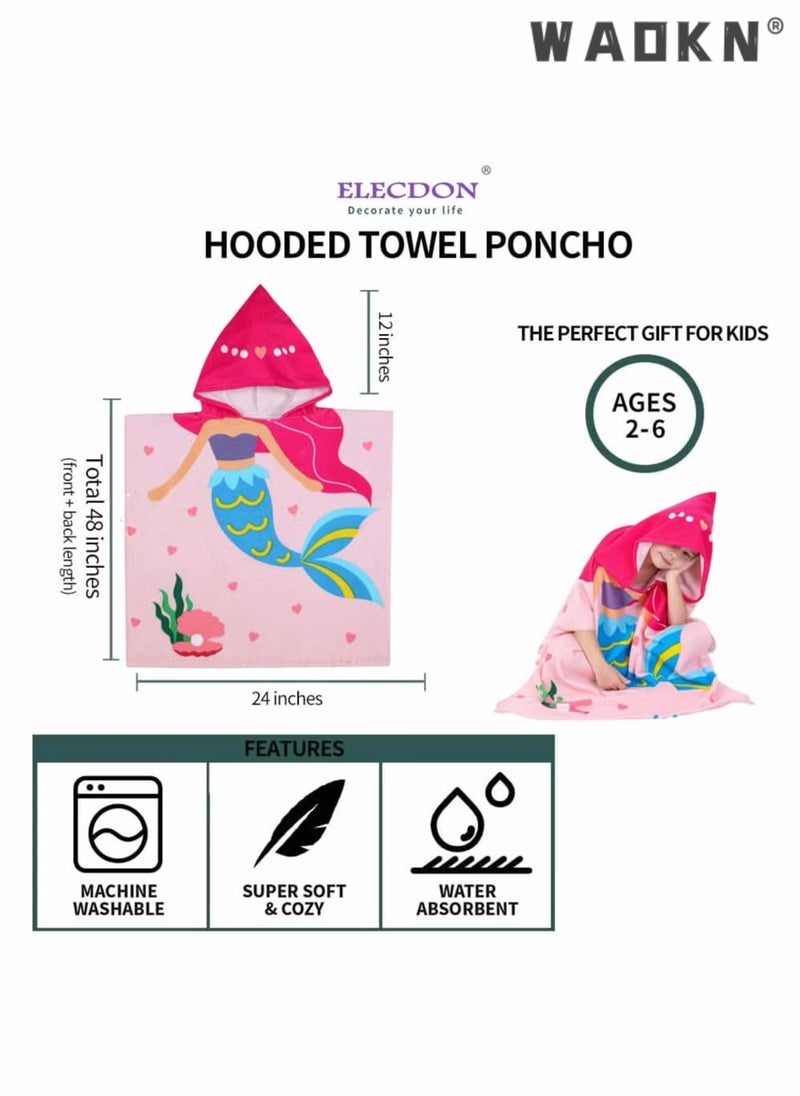 WAOKN Kids Bath Towel for 1-6 Years Toddler, Kids Hooded Towel, Microfiber Bath Towel Super Soft, Robe Poncho Bathrobe, Girls Swimming Beach Holiday Water Playing, Girls Beach Pool Bath Swim Coverups (1Pcs)  - Image 4