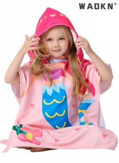 WAOKN Kids Bath Towel for 1-6 Years Toddler, Kids Hooded Towel, Microfiber Bath Towel Super Soft, Robe Poncho Bathrobe, Girls Swimming Beach Holiday Water Playing, Girls Beach Pool Bath Swim Coverups (1Pcs)  - Image 2