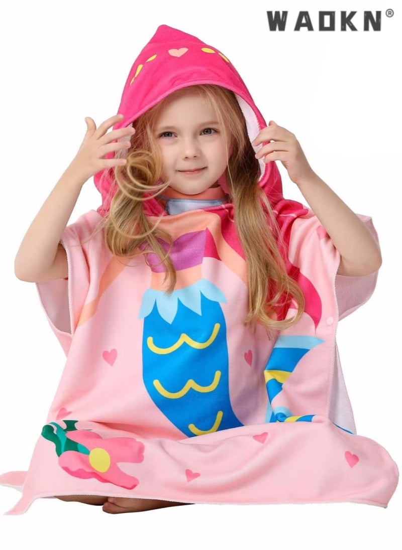 WAOKN Kids Bath Towel for 1-6 Years Toddler, Kids Hooded Towel, Microfiber Bath Towel Super Soft, Robe Poncho Bathrobe, Girls Swimming Beach Holiday Water Playing, Girls Beach Pool Bath Swim Coverups (1Pcs)  - Image 2