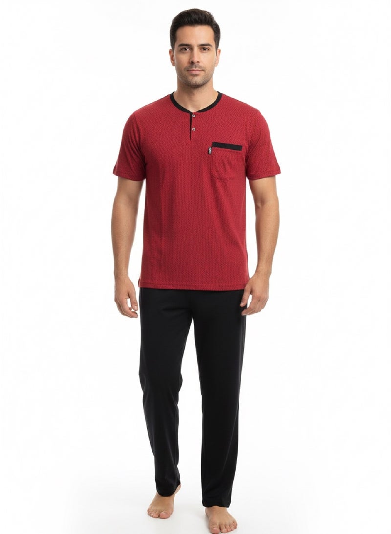 Jet Men Summer Pajama Set Printed Top & Plain Bottom