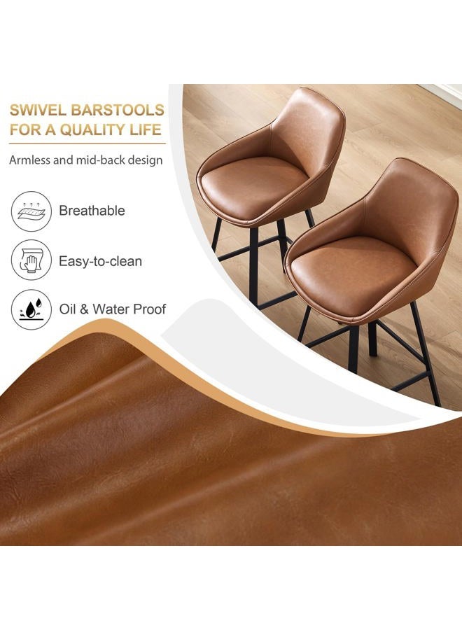 Zesthouse Swivel Counter Stools Set of 2 26 Inch Height Modern Low Back Metal Legs Upholstered Counter Height Bar Stools Fabric Bar Stools - Image 3