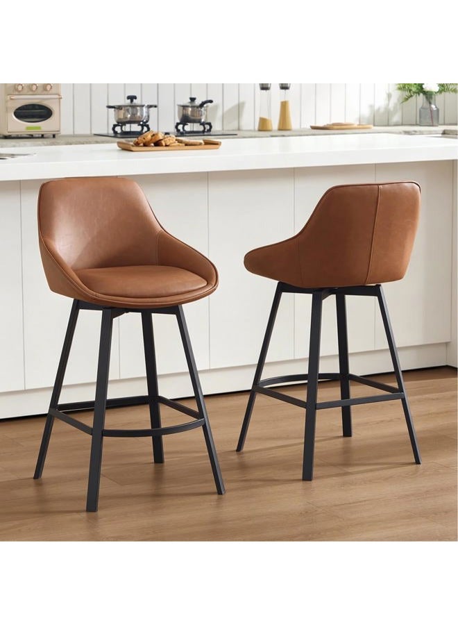 Zesthouse Swivel Counter Stools Set of 2 26 Inch Height Modern Low Back Metal Legs Upholstered Counter Height Bar Stools Fabric Bar Stools - Image 1