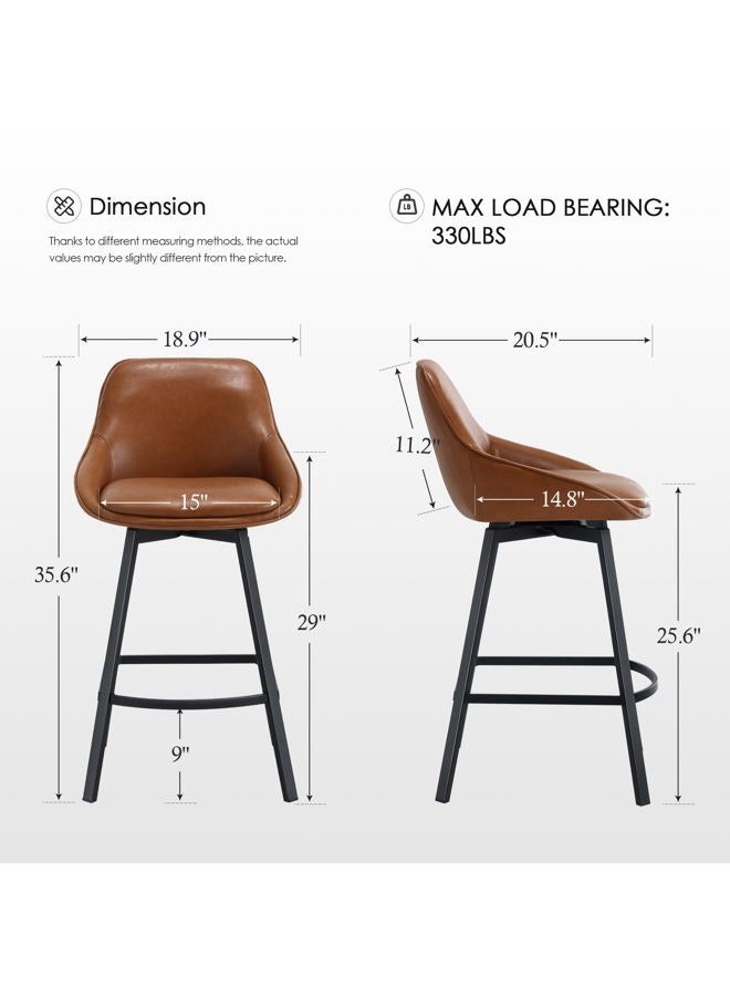 Zesthouse Swivel Counter Stools Set of 2 26 Inch Height Modern Low Back Metal Legs Upholstered Counter Height Bar Stools Fabric Bar Stools - Image 2