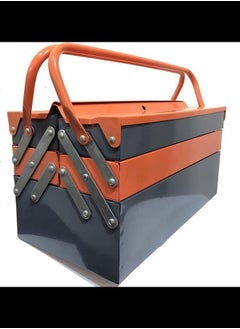 Metal Tool Box 21"  Orange Grey Color, 3-Tier Foldable Big Tool Box Metal Material Side by Side Open Folding Tool Box