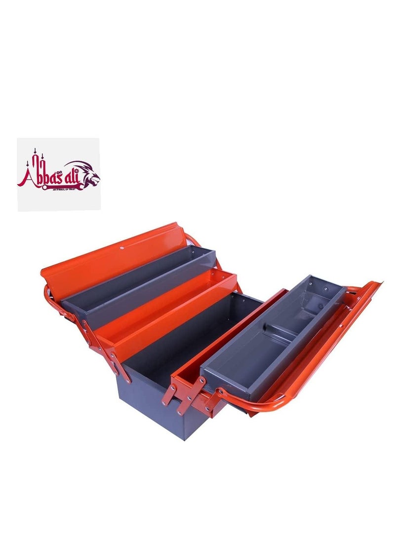 ABBASALI - Metal Tool Box 21"  Orange Grey Color, 3-Tier Foldable Big Tool Box Metal Material Side by Side Open Folding Tool Box - Image 1