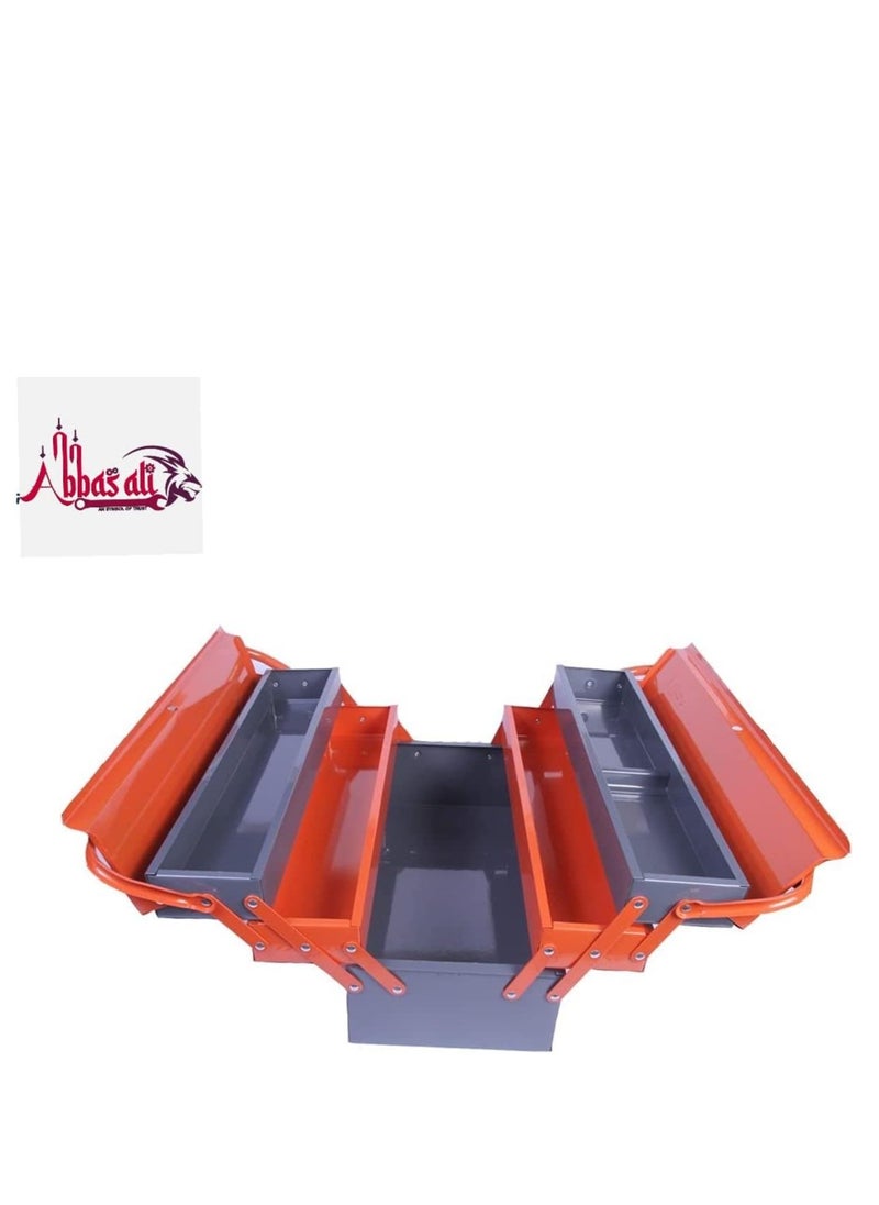 ABBASALI - Metal Tool Box 21"  Orange Grey Color, 3-Tier Foldable Big Tool Box Metal Material Side by Side Open Folding Tool Box - Image 1