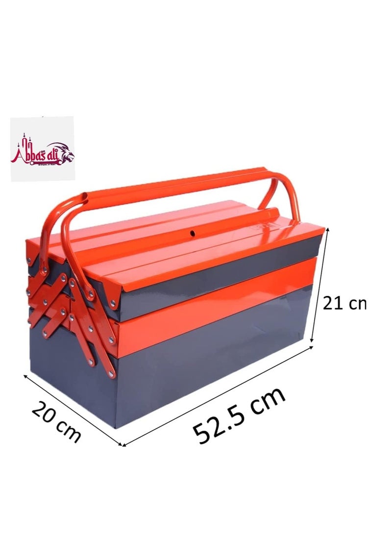 ABBASALI - Metal Tool Box 21"  Orange Grey Color, 3-Tier Foldable Big Tool Box Metal Material Side by Side Open Folding Tool Box - Image 1
