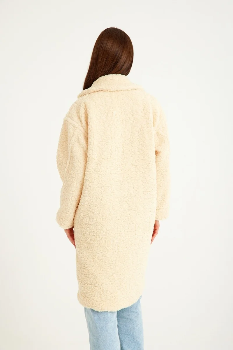 Barbora Plush Winter Women's Buttoned Lined Furry Jacket WS03KREM4