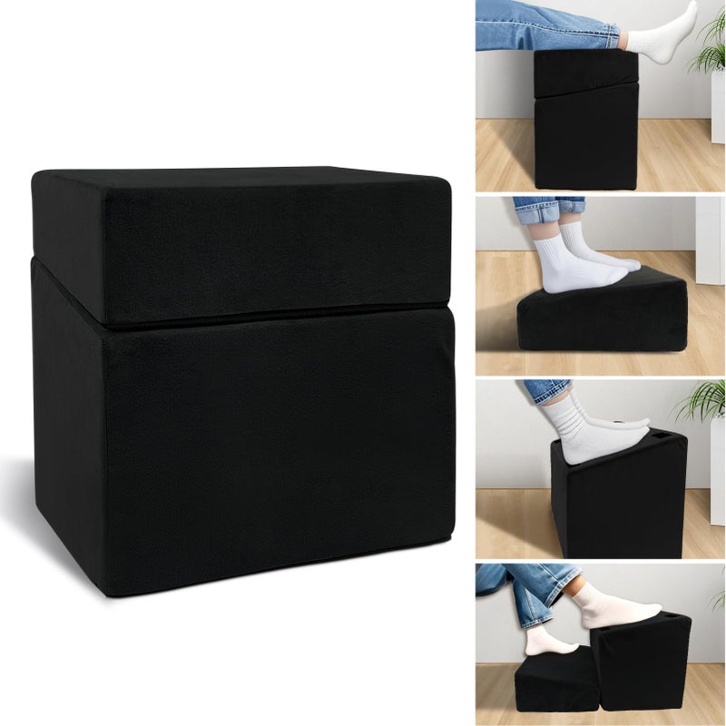 JZHLLA Adjustable Foot Rest Under Desk with 3 Adjustable Heights HighDensity Foam Ergonomic Footrest for Office Home Travel Airplane Removable Washable Cover for Back Pain Relief Posture Support Black - Image 2