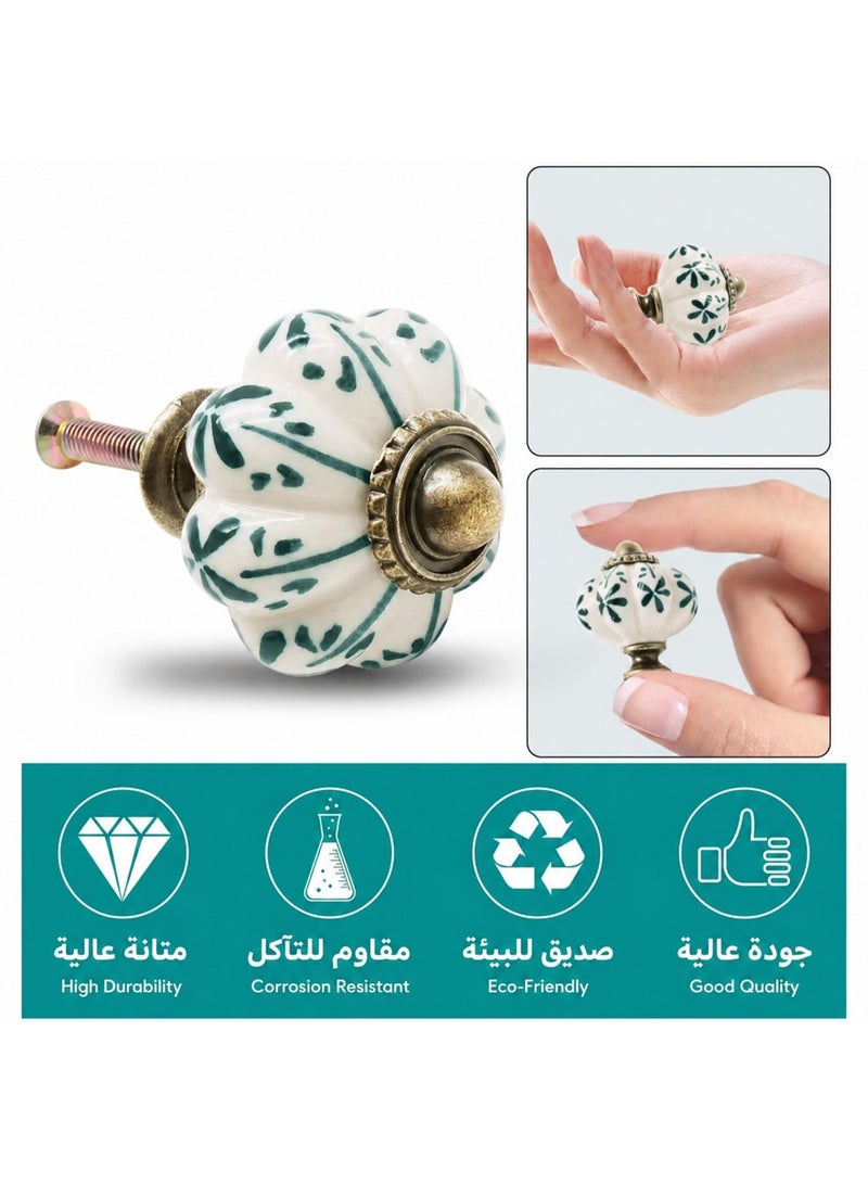 مقابض خزائن سيراميك عاجية بشكل قرع 10 قطع فاخرة مع براغي تركيب بطولين مختلفين، مقابض أدراج بتصميم ورق أخضر كلاسيكي، مناسبة للتسريحة وخزانة الملابس والدولاب وخزانة المطبخ وخزانة الحمام وطاولة السرير وترقية الأثاث - Image 4