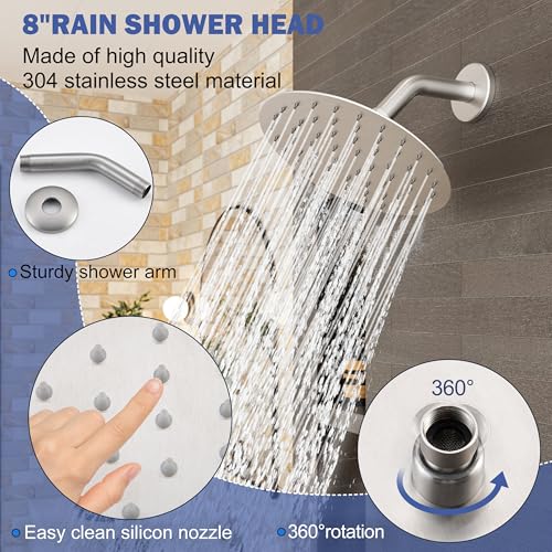 HoliSpa Tub Shower Faucet, Brushed Nickel Shower Faucet Set with 8-Inch All-Metal Rainfall Showerhead and Bathtub Spout, Single-Handle Tub Shower-Trim Kit Included Valve, Brushed Nickel - Image 4