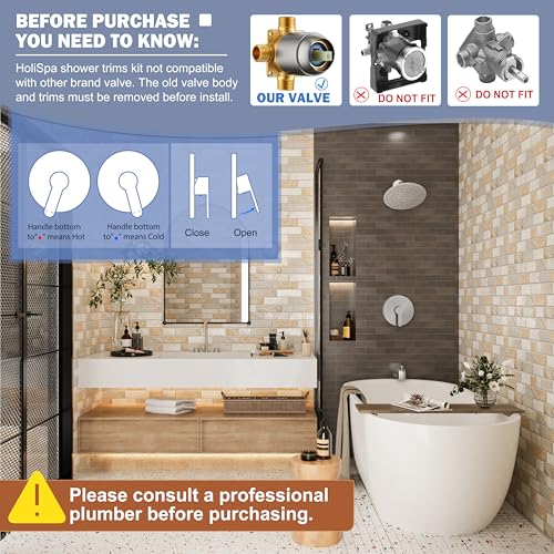 HoliSpa Tub Shower Faucet, Brushed Nickel Shower Faucet Set with 8-Inch All-Metal Rainfall Showerhead and Bathtub Spout, Single-Handle Tub Shower-Trim Kit Included Valve, Brushed Nickel - Image 2