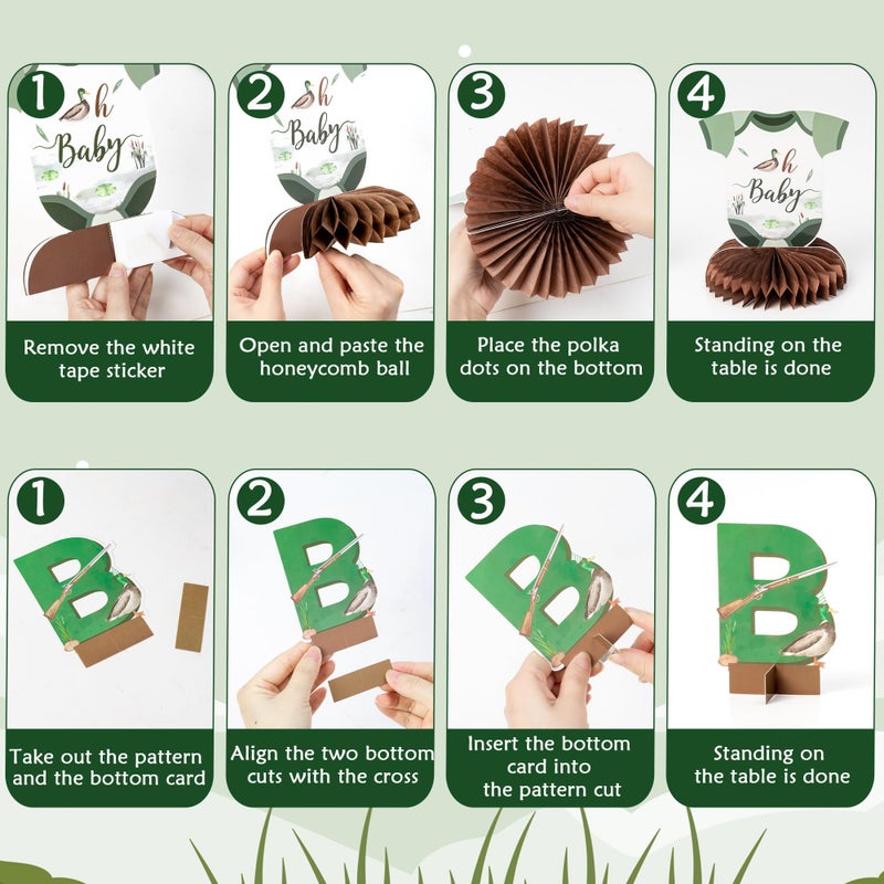 ANGOLIO Duck Hunting Baby Shower Honeycomb Centerpieces - 12Pcs Spring Mallard Duck party table Centerpieces Green Hunting Animals Themed Birthday Party Decorations for Kids Baby Shower Supplies - Image 3