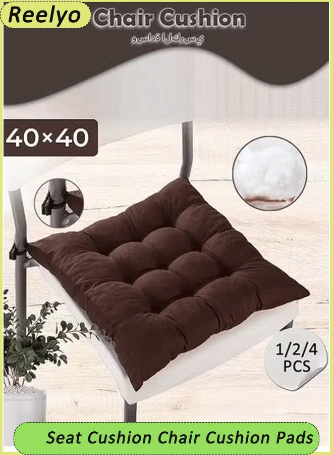 Reelyo 4 Pack Square Fine Brushed Fabric Chair Seat Cushions with Secure Fixing Ties, Ultra Delicate Soft Warm Thick Floor Sitting Pads, Anti-Slip Comfort Seat Pillows for Dining Chair Office Stool Sofa Balcony Kids Reading Nook, Fit for Adults & Children, 40 x 40 CM Dark Coffee - Image 2