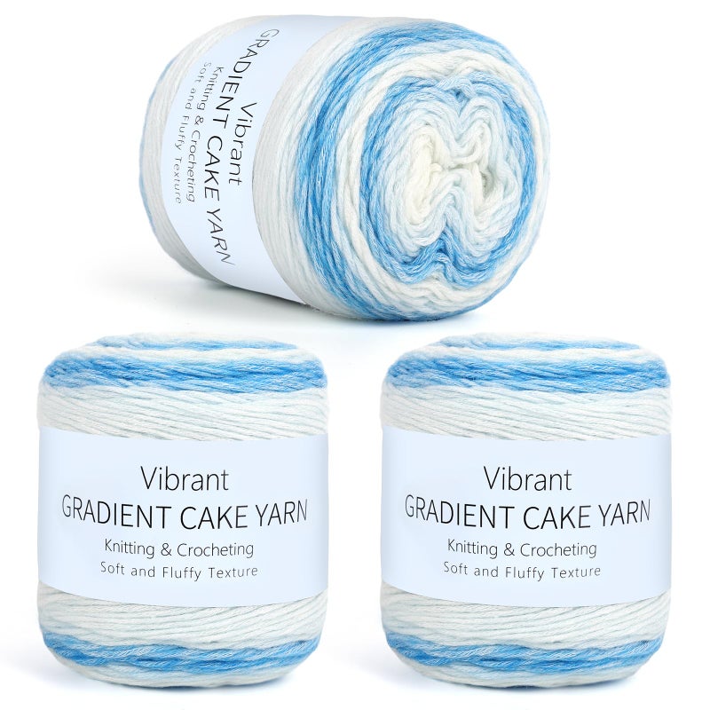 Aeelike Gradient Yarn for Crocheting 3 Skeins Cake Yarns 100g 352 oz 245m 267 Yards 3 Light Weight Super Soft Ombr Yarns for Making Blanket Scarves Sweaters Blue White Gradient