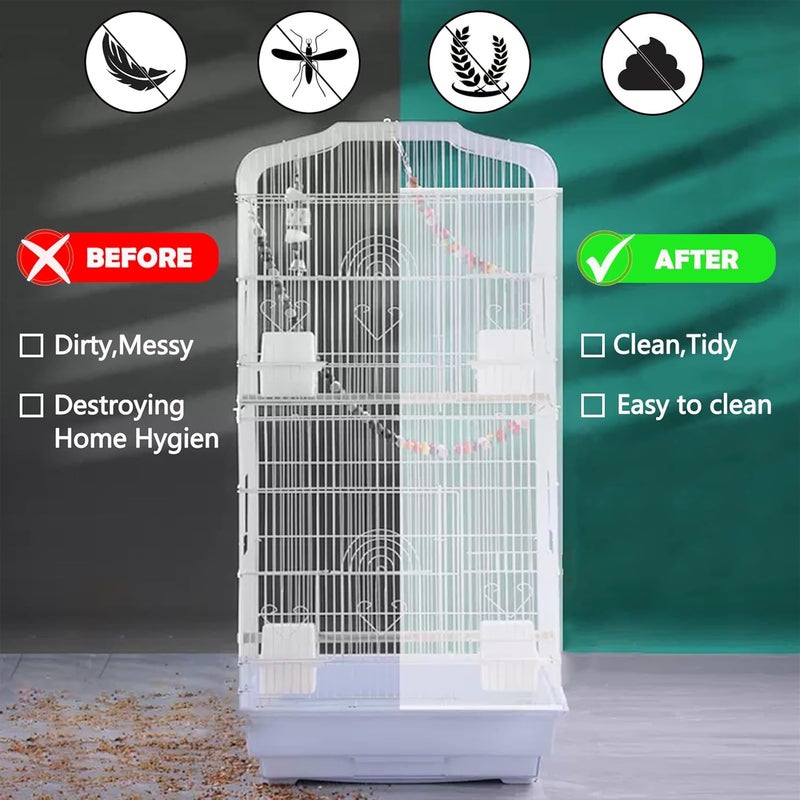 PUSNMI Bird Cage Seed Catcher, Bird Cage Net Cover Adjustable Bird Cage Netting Seed Catcher for Bird Cages Seed Catcher Guard Net Cover Bird Cage Skirt for Parrot Parakeet Macaw Round Square Cages - White - Image 5