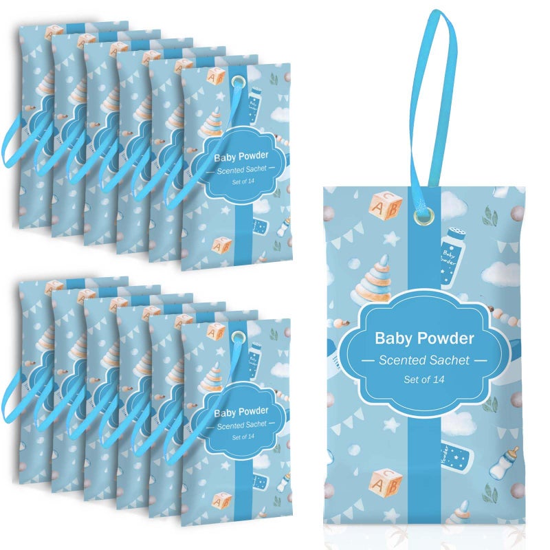 SCENTORINI Scented Sachets for Drawers and Closets Baby Powder Scent 14 Pack LongLasting Sachets Bags Wardrobe Freshener for Drawers Closets Cars