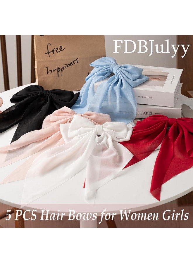 FDBJulyy Hair Bows for Women & Girls: Big Bow Clips with Ribbons - Bow-Knot Clips for Thick & Thin Hair, Nonslip Claw Clips, 5 PCS - Image 4