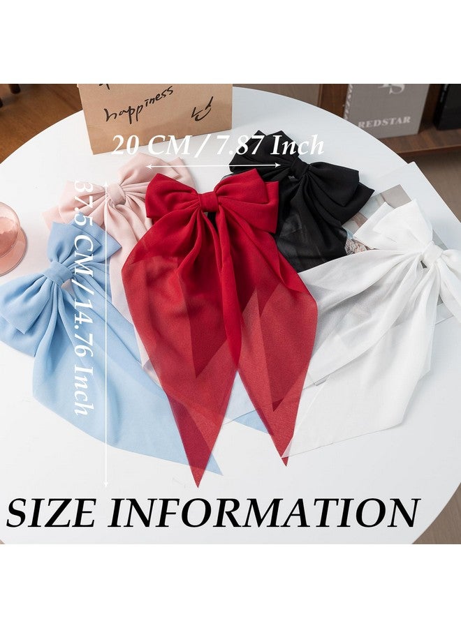 FDBJulyy Hair Bows for Women & Girls: Big Bow Clips with Ribbons - Bow-Knot Clips for Thick & Thin Hair, Nonslip Claw Clips, 5 PCS - Image 2