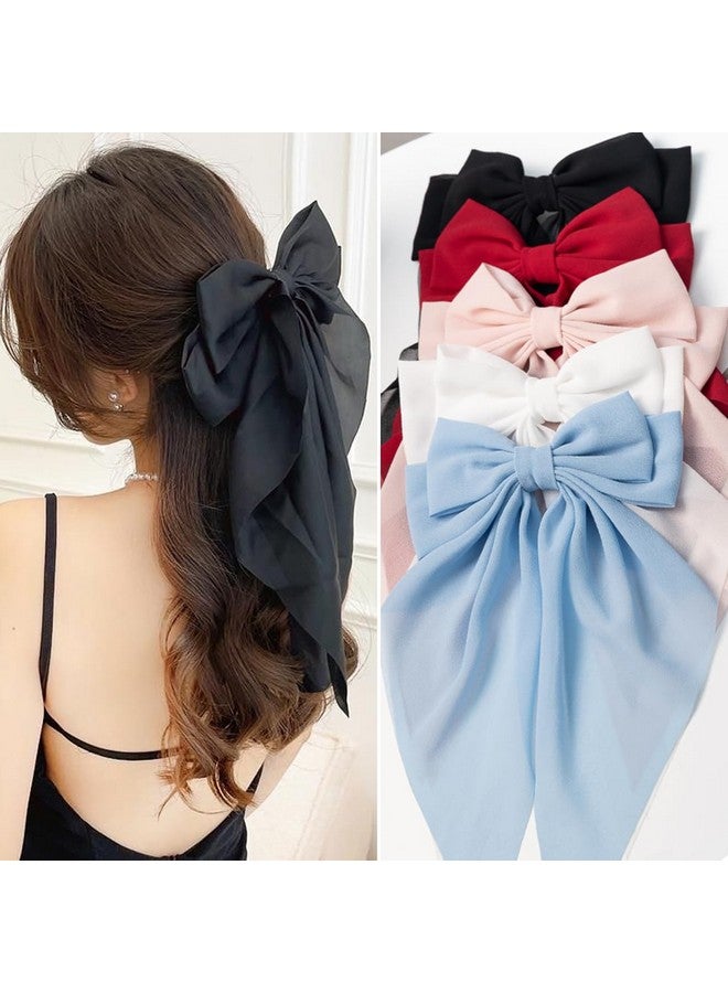 FDBJulyy Hair Bows for Women & Girls: Big Bow Clips with Ribbons - Bow-Knot Clips for Thick & Thin Hair, Nonslip Claw Clips, 5 PCS - Image 1
