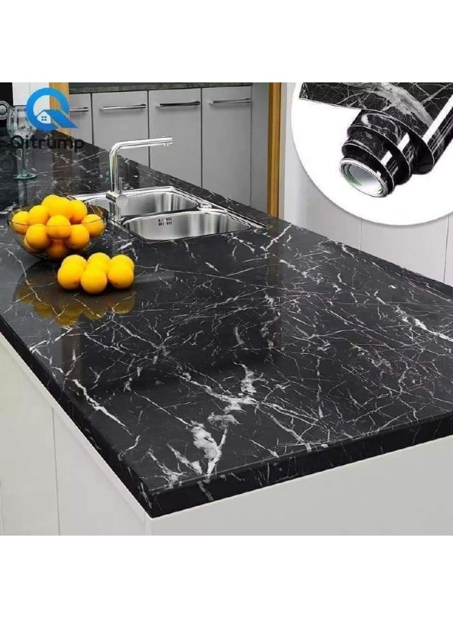 Thermal adhesive marble sticker roll - waterproof, sticks to walls, wood, ceramic and glass - 5 meters long x 60cm wide (black) - Image 5
