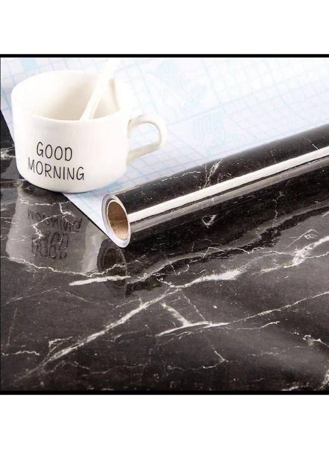 Thermal adhesive marble sticker roll - waterproof, sticks to walls, wood, ceramic and glass - 5 meters long x 60cm wide (black) - Image 2