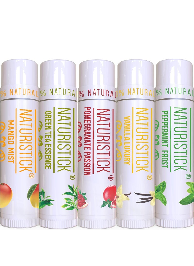 Naturistick 5Pack Lip Balm Gift Set by Naturistick Assorted Scents 100 Natural Ingredients Best Beeswax Chapsticks for Dry Chapped Lips Made in USA for Men Women and Children 