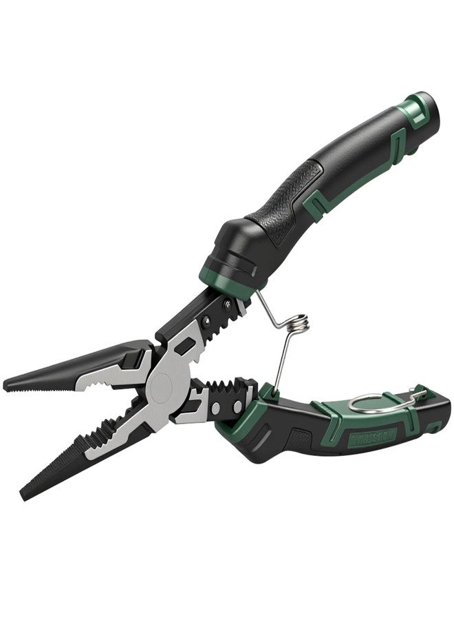 LFSEMINI 9'' Needle Nose Pliers, 6-in-1 Multifunction Long Nose Pliers, with Spring Loaded Safety Lock, for Fastening, Winding, Cutting, Stripping, Crimping, Clamping - Image 1