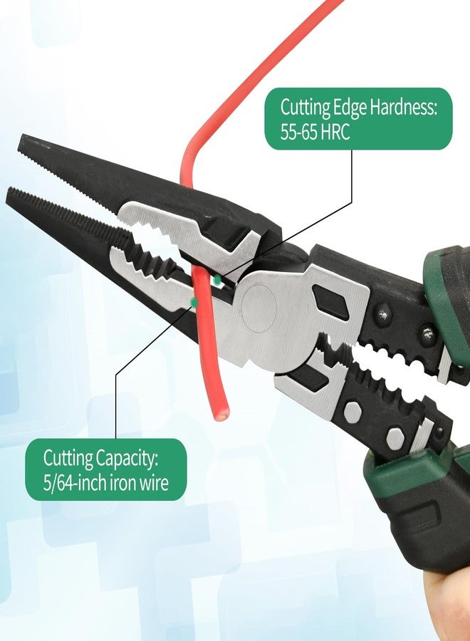 LFSEMINI 9'' Needle Nose Pliers, 6-in-1 Multifunction Long Nose Pliers, with Spring Loaded Safety Lock, for Fastening, Winding, Cutting, Stripping, Crimping, Clamping - Image 3
