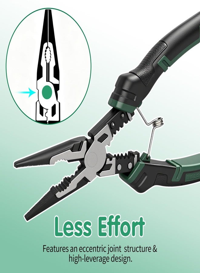 LFSEMINI 9'' Needle Nose Pliers, 6-in-1 Multifunction Long Nose Pliers, with Spring Loaded Safety Lock, for Fastening, Winding, Cutting, Stripping, Crimping, Clamping - Image 4
