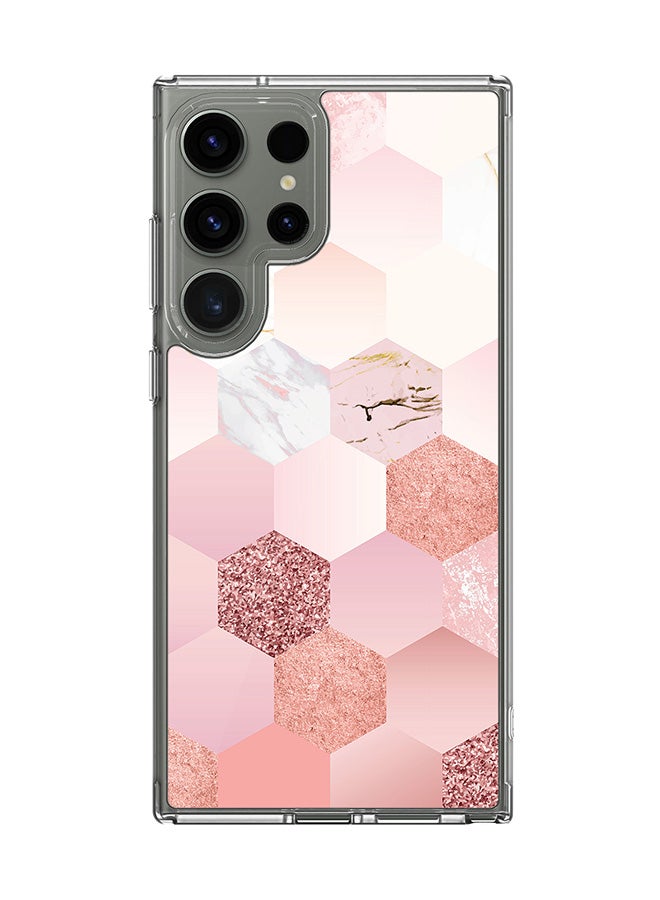 Stylizedd Classic Clear Case for Samsung Galaxy S25 Ultra , Hybrid Soft Case Flexible Edges Anti Drop TPU PC Gel Thin Transparent Cover - Marble Pink Honeycomb - Image 1