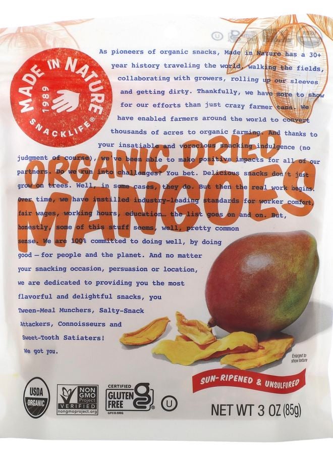 MADE IN NATURE Organic Dried Mangoes Sour-Ripened & Unsulfured 3 oz (85 g)