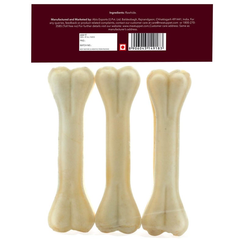 Meatup Pressed Chew Bones For Puppy Dog Above 3 Months, Chicken Flavour, 6 inches - Pack of 3 Bones (Buy 1 Get 1 Free) - Image 2
