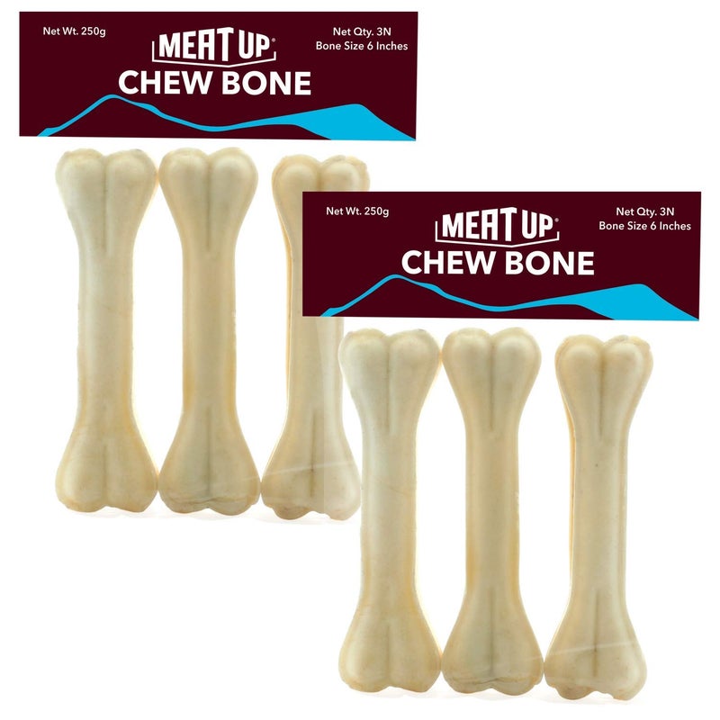 Meatup Pressed Chew Bones For Puppy Dog Above 3 Months, Chicken Flavour, 6 inches - Pack of 3 Bones (Buy 1 Get 1 Free) - Image 1