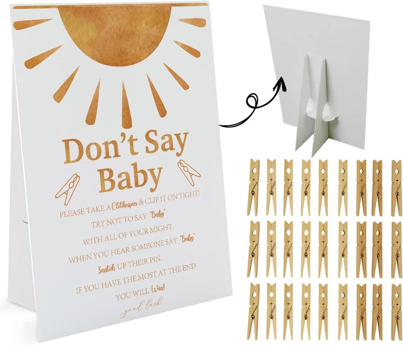 GNATV Sunshine Dont Say Baby Game 1 Sign And 50 Mini Natural Clothespins Dont Say Baby Baby Shower Game Baby Shower Decorations Baby Shower Games Gender Neutral Boho Baby Shower Game DS10 - Image 1