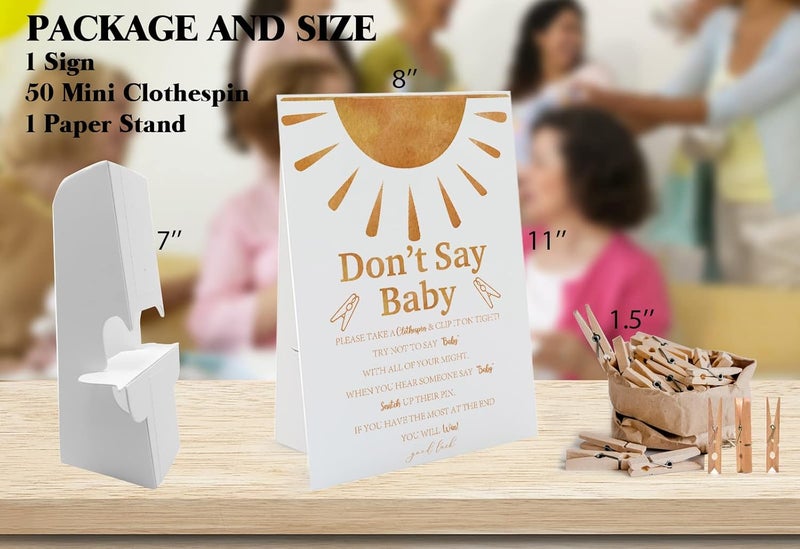 GNATV Sunshine Dont Say Baby Game 1 Sign And 50 Mini Natural Clothespins Dont Say Baby Baby Shower Game Baby Shower Decorations Baby Shower Games Gender Neutral Boho Baby Shower Game DS10 - Image 2