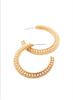 FOREVER 21 Etched Faux Pearl Hoop Earrings  - Image 1