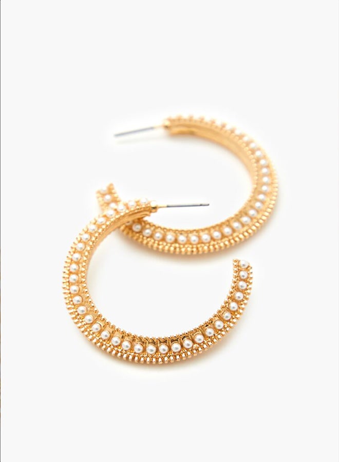 FOREVER 21 Etched Faux Pearl Hoop Earrings  - Image 4