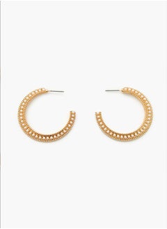 FOREVER 21 Etched Faux Pearl Hoop Earrings  - Image 3