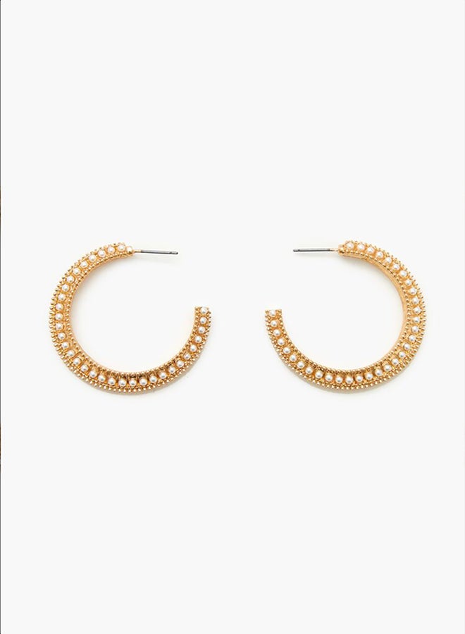 FOREVER 21 Etched Faux Pearl Hoop Earrings  - Image 3