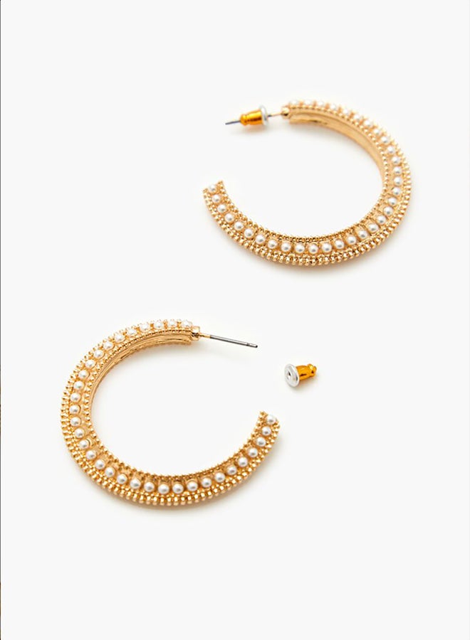 FOREVER 21 Etched Faux Pearl Hoop Earrings  - Image 2