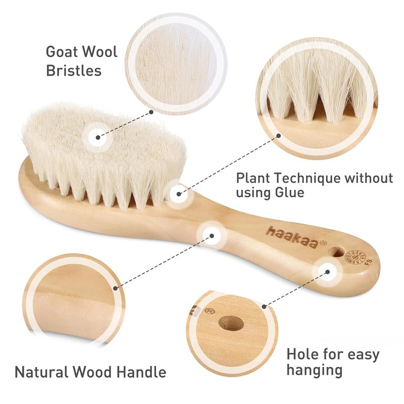 haakaa Wooden Baby Hair Brush for Newborns and Toddlers Baby Brush Natural Soft Goat Bristles Hairbrush Ideal for Cradle Cap Perfect Baby Registry Gift with Carry Pouch 1PC - Image 2