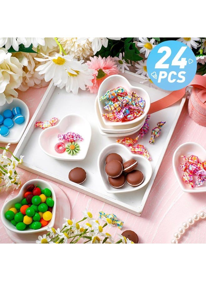 Zopeal 24 Pcs Heart Shaped Bowls Ceramic Dishes Heart Plates Multipurpose Salad Appetizer Plates Cooking Gift for Candy Sauce Sushi Dipping Serving Wedding Anniversary (White) - Image 2