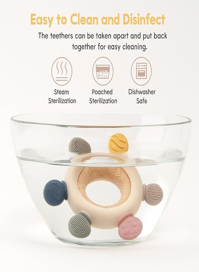 Finalize Silicone & Wooden Baby Teether for 3+ Months | BPA Free Soft Teething Toy | Safe Teether for Infants | Round Shape | Color - Beige-Silicone & Wooden (Baby Teether) - Image 3