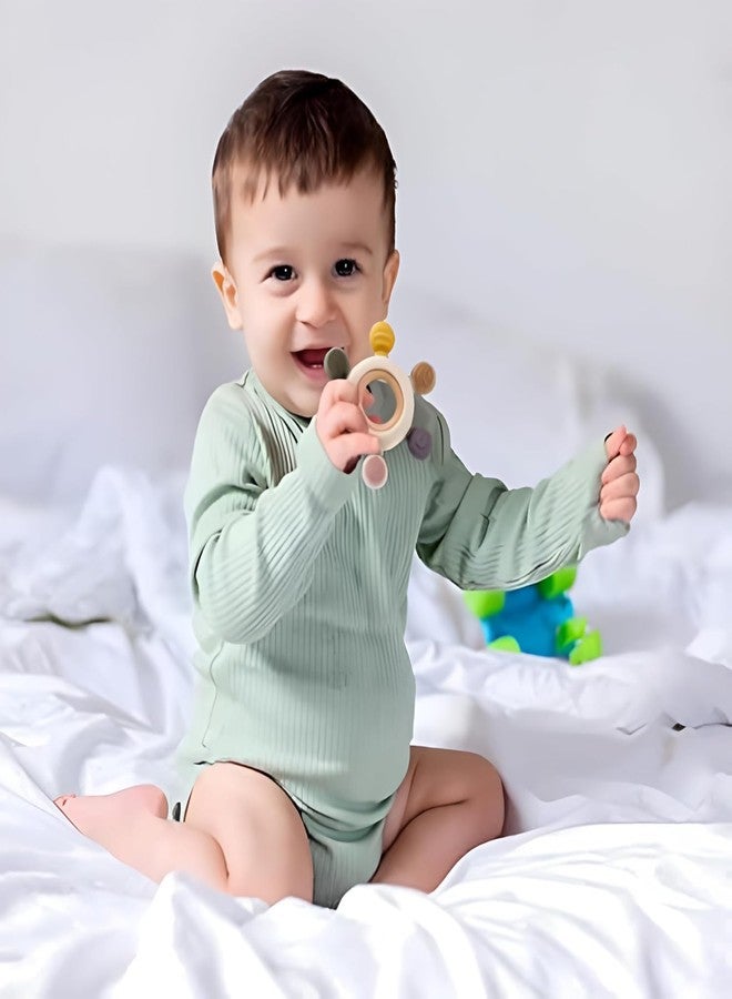 Finalize Silicone & Wooden Baby Teether for 3+ Months | BPA Free Soft Teething Toy | Safe Teether for Infants | Round Shape | Color - Beige-Silicone & Wooden (Baby Teether) - Image 4